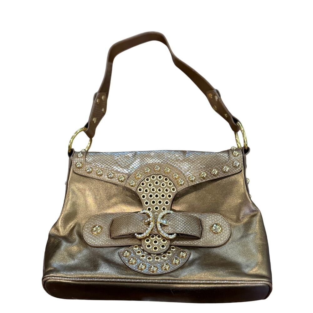 Y2k bronze metallic rhinestone buckle